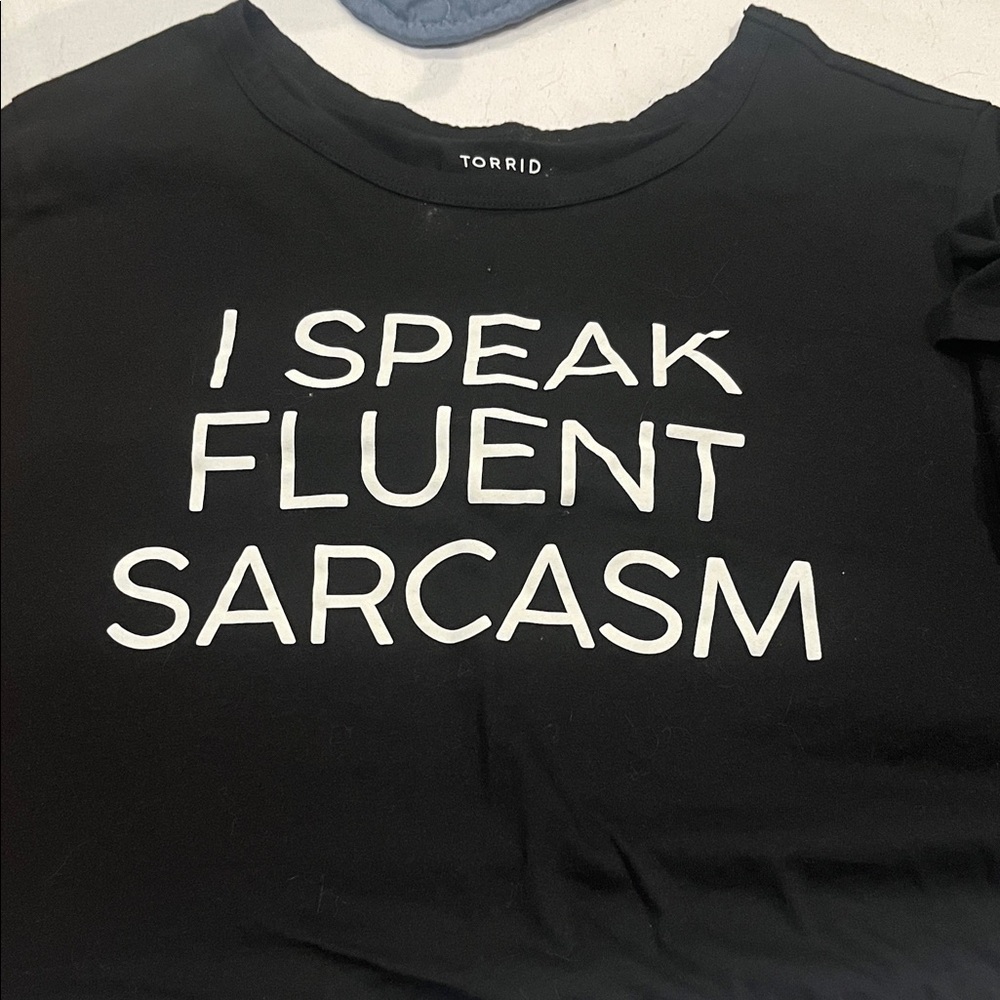 Torrid Black Tee with White Sarcasm Graphic